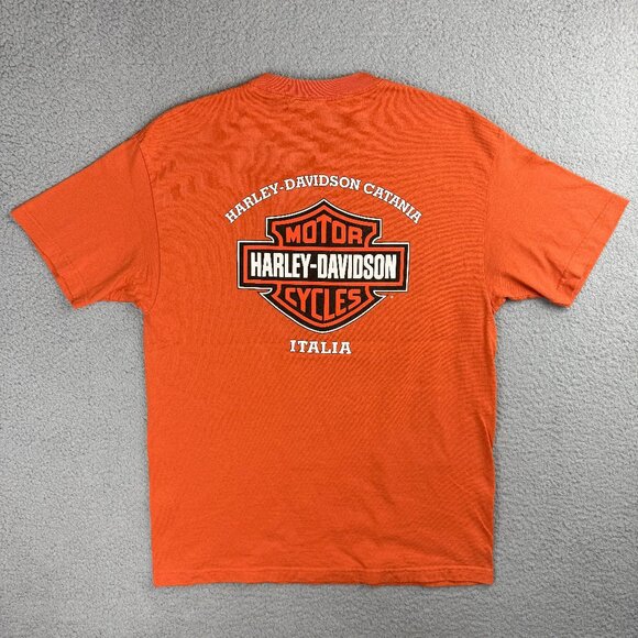 Vintage Harley Davidson T Shirt Mens Large Orange Eagle Catania Italia USA Y2K 1 - Picture 3 of 10